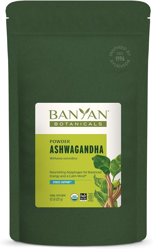 Banyan Botanicals Ashwagandha Powder – Organic Ashwagandha Root – Renowned Herbal Adaptogen for Natural Energy Support and Stress Support* – 1/2lb – Non-GMO Sustainably Sourced Vegan
