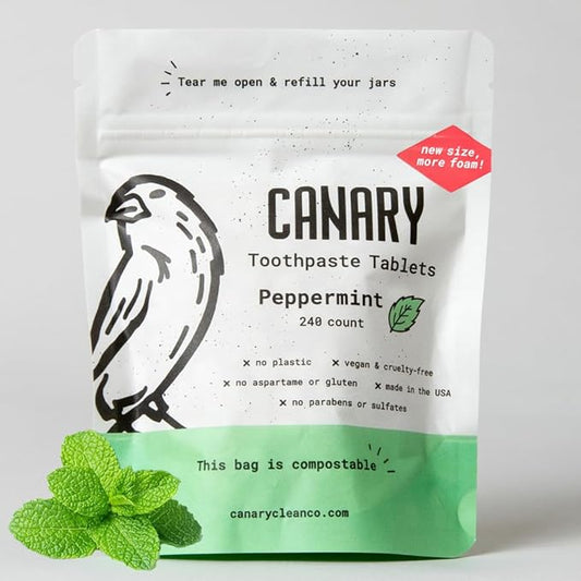 Canary Nano Hydroxyapatite Toothpaste Tablets Peppermint - Remineralizing, Fluoride Free, All Natural Tabs with Xylitol - Great for Travel, Plastic Free - 240 Count