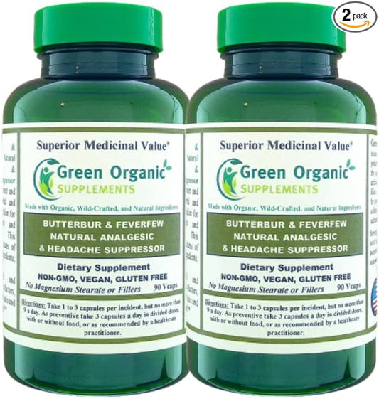 Butterbur, Feverfew, Analgesic, Painkiller, & Headache Suppressor, 90 VCaps, High Absorbable, Non-GMO, Gluten-Free (Pack of 2)