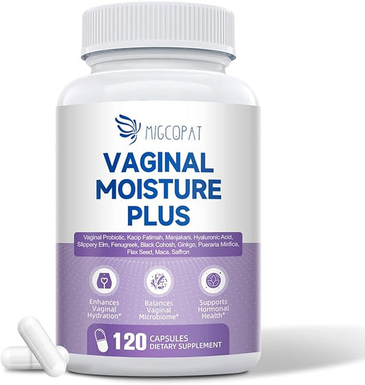 Vaginal Probiotics for Women – Vaginal Moisture Capsules-Plant-Based Capsules with Slippery Elm, Fenugreek & Kacip Fatimah – Support Vaginal Moisture & Internal Comfort – 120 Count