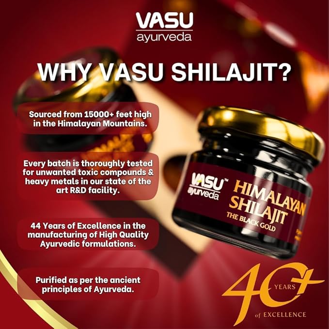VASU Ayurveda Himalayan Shilajit Resin 400mg – Lab Tested Natural Energy Booster with Fulvic Acid & 85+ Trace Minerals – Pure Shilajit for Men & Women – 50 Days Supply for Strength & Stamina (1-Pack)