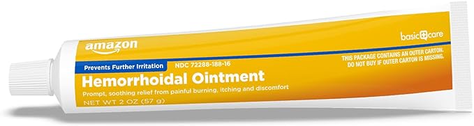 Amazon Basic Care Hemorrhoid Ointment, Hemorrhoid Treatment, Pain Relief, Relieves Burning, Itching and Discomfort, 2 ounce (Pack of 1)