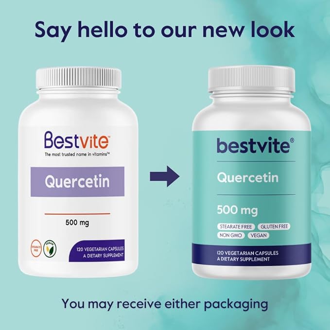 BESTVITE Quercetin 500mg (120 Vegetarian Capsules) - No Stearates - No Silicon Dioxide - Vegan - Non GMO - Gluten Free