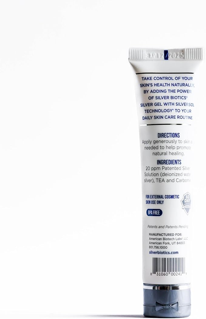 American Biotech Labs Silver Biotics Patented Multivalent SilverSol 20 PPM Soothing Skin Gel | Versatile 1.5 oz for Skin Comfort and Wellness