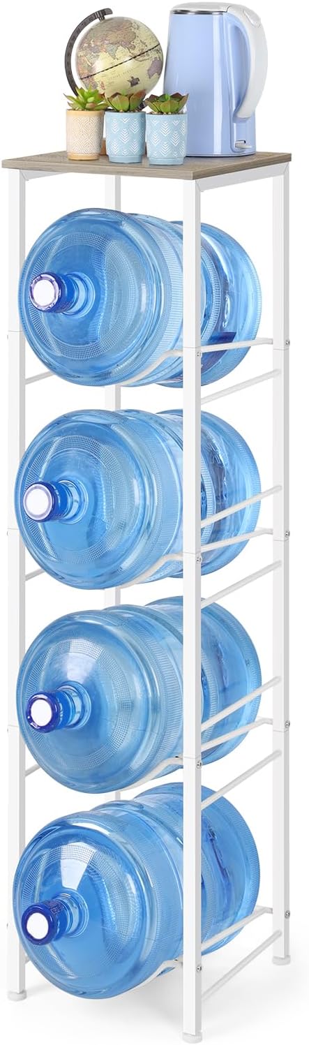 Smusei 5 Gallon Water Bottle Holder - 4 Tier Heavy Duty Water Jug Rack with Top Shelf, Detachable Dispenser Stand Organizer