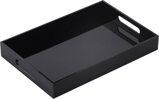 Black Oversize Acrylic Serving Tray with Handles 12x20 Inch -Spill Proof- Decorative Trays Countertop Organizer for Ottoman,Nightstand, Sidetable, Butler (12X20 Inch, Black)