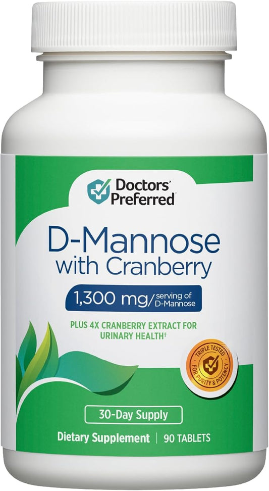 DOCTORS' PREFERRED D-Mannose 1300 MG with Cranberry 500 MG Supplement - Premium Formula (90 Vegan Tablets)