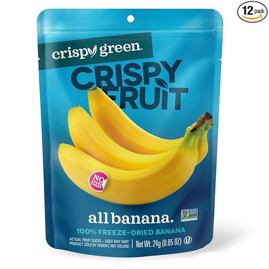 Crispy Green Natural Freeze-Dried Fruit, Banana Single-Serve, No Sugar Added, 0.85 Ounce (Pack of 12)
