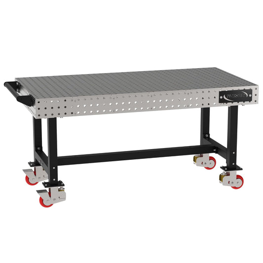 (CTE) Classroom Welding & Fixture Table, 36" H x 72" L x 36" D, 1/4" Carbon Steel Top, Mobile, Casters, Handle, Black Powdercoat Legs, Made in The USA