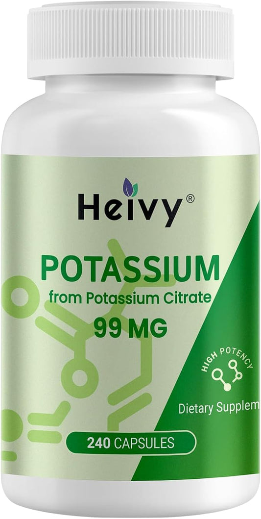 Potassium Citrate 99mg | 240 Capsules | Potassium Supplements for Electrolyte & Muscle Support | Vegan, Gluten-Free | Lab Tested | Made in USA