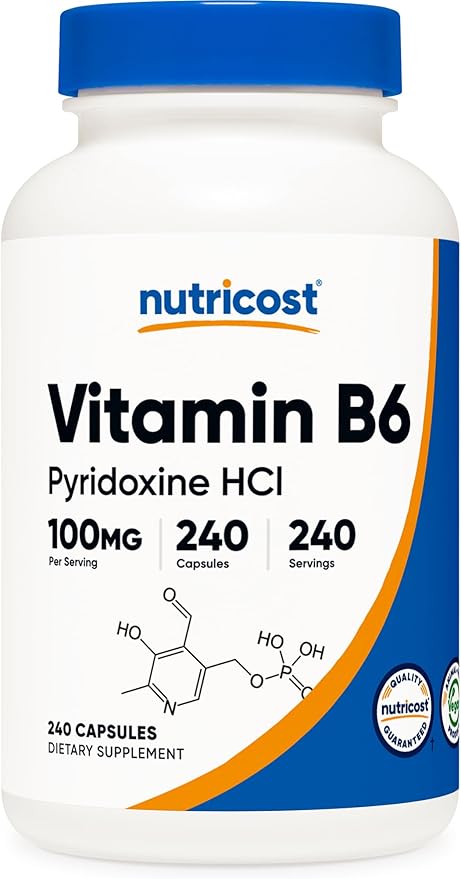Nutricost Vitamin B6 (Pyridoxine HCl) 100mg, 240 Capsules (2 Bottles)