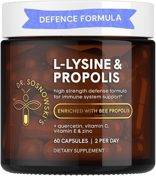Dr Sosnowski's L-Lysine & Propolis Supplements | High Potency L Lysine Immune Support Formula with 5:1 Propolis Extract, Quercetin, VIT C, VIT E and Zinc