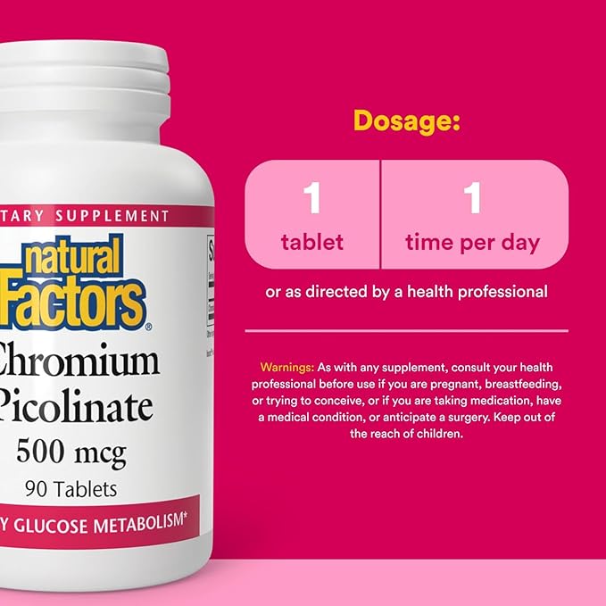 Natural Factors Chromium Picolinate, 500 mcg, 90 Tabs (Pack of 4)