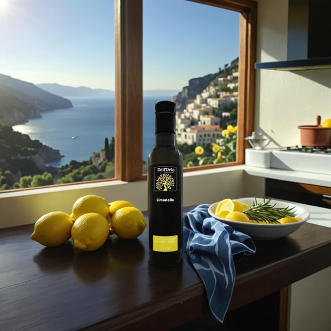 Dell'Orto Limonolio Lemon Olive Oil Extra Virgin (250ml) | Amalfi Coast Lemons, Cold Pressed Infused Olive Oil | Zesty for Seafood & Salads | Award-Winning, Harvest Date | 8.45 fl oz