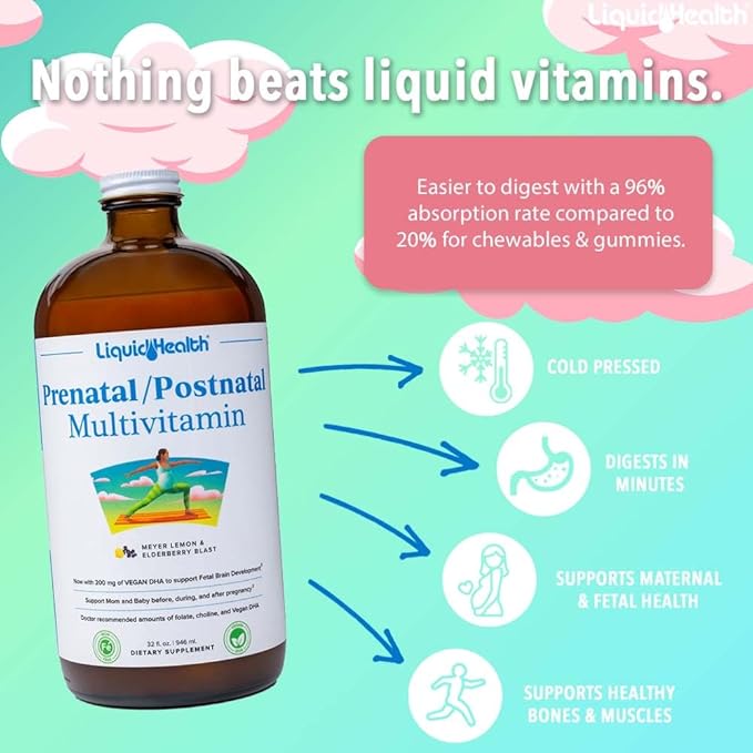 LIQUIDHEALTH Complete Multiple & Prenatal/Postnatal Multiple Liquid Vitamin Bundle - Adult Daily Multivitamins for Men & Women, Immune Support, Pregnancy Vitamins for Mom & Baby - USA Made, Vegan