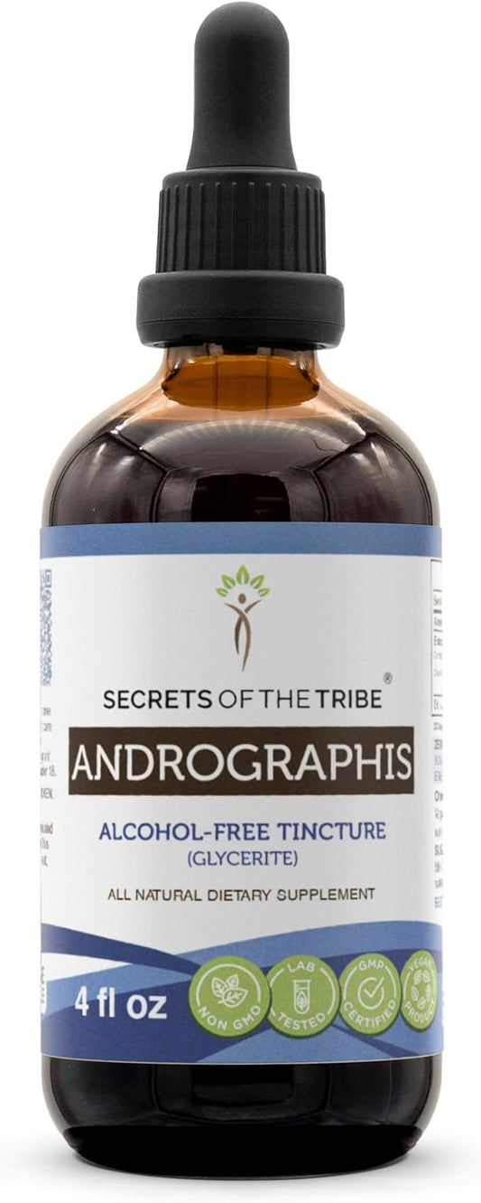 Secrets of the Tribe Andrographis Alcohol-Free Liquid Extract, Andrographis (Fah talai jone, Chuan Xin Lian, Andrographis paniculata) Tincture Supplement (4 FL OZ)