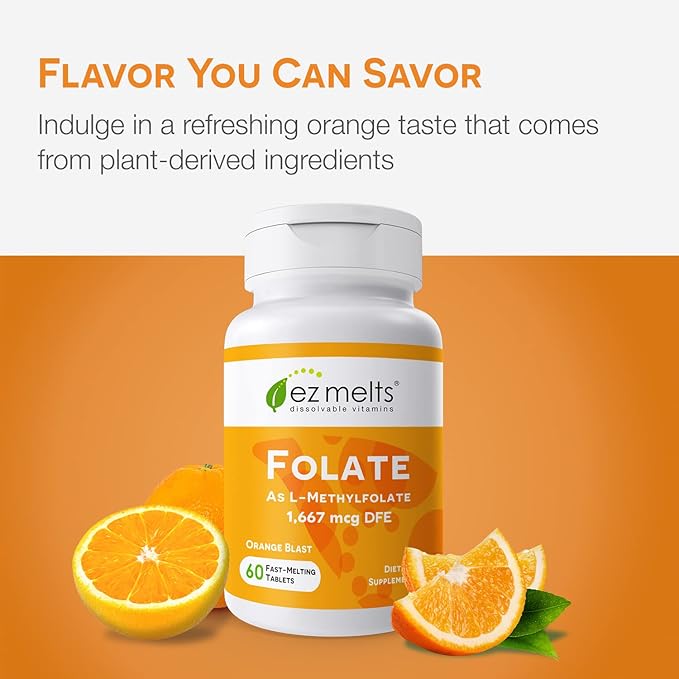EZ Melts Dissolvable Folate 1,667 mcg, L-Methylfolate, Sugar-Free, 2-Month Supply