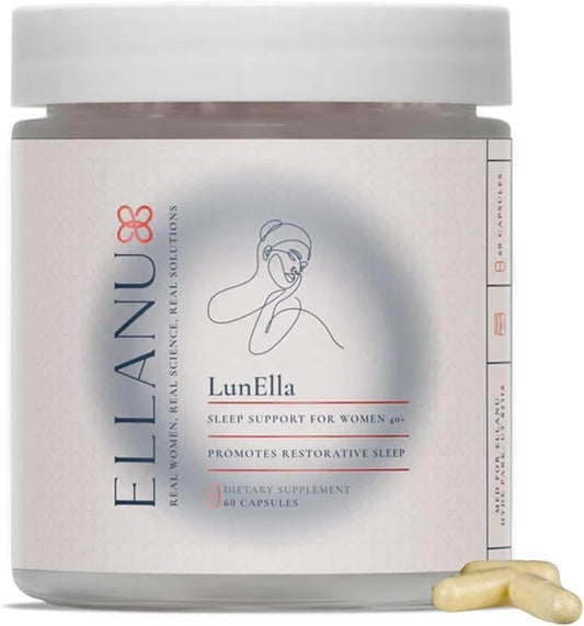 LunElla Restful Support for Women 40+ | Supports Restfulness & Relaxation | Vegan, Gluten-Free, Non-Habit Forming Supplement | Levagen Pea & Saffron | 60 Capsules