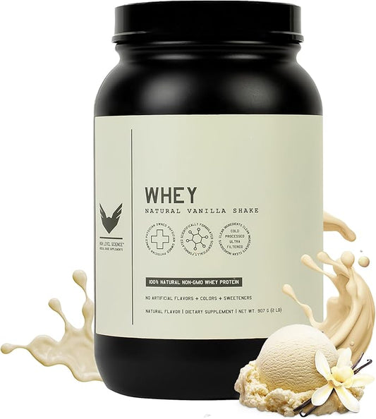 High Level Whey Protein Powder Vanilla Stevia – Natural Whey Protein, Ultra Filtered, Non-GMO, 24g Protein, Digestive Enzymes, No Artificial Flavors or Colors, Gluten Free, 2 lb Bottle, Made in USA