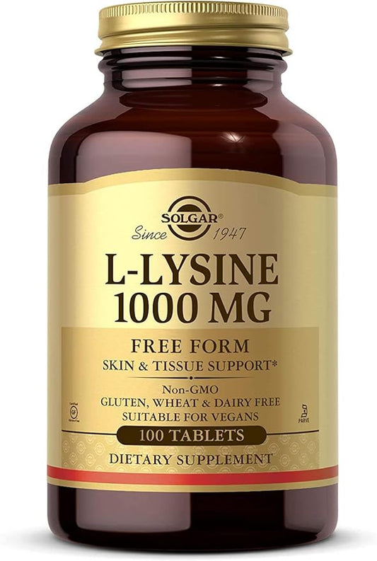 Solgar L-Lysine 1000 mg, 100 Tablets - Enhanced Absorption and Assimilation - Promotes Integrity of Skin and Lips - Collagen Support - Amino Acids - Non GMO, Vegan, Gluten Free - 100 Servings