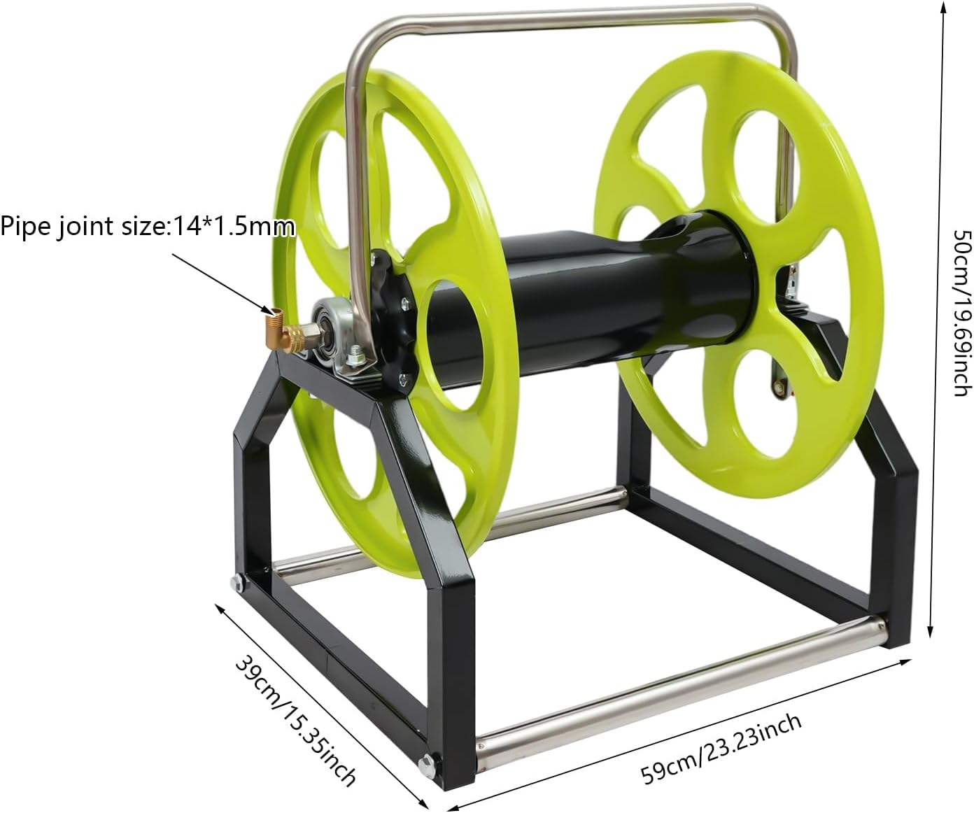 Heavy Duty Garden Hose Reel Cart, 328FT Capacity for 0.55-Inch Hose | Floor Standing Metal Water Hose Reel with Easy-Wind Crank Handle (Hose Not Included)