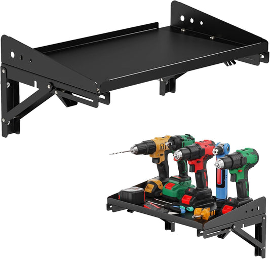 MUTUACTOR 2Pack Garage Wall Shelving,Wall-mounted Sturdy Metal Shelving for Milwaukee Packout,Heavy Duty Folding Storage Shelf Rack for Garage,Kitchen,Laundry, Holds Up to 100lbs