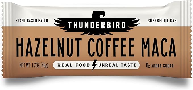 Thunderbird Bars Energy Snack, Gluten-Free with Protein, Healthy Real Food, Vegan Paleo Non-GMO, No Added Sugar, Hazelnut Coffee Maca Flavor (12 Count, 1.7 oz. Bars)
