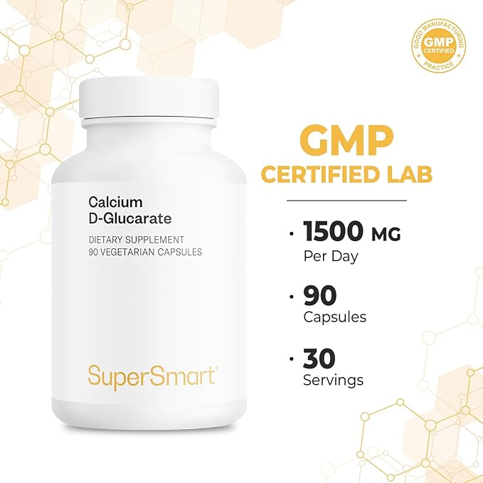 Supersmart - Calcium D-Glucarate 1500 mg Per Day - Antioxidant & Detox Supplement | Non-GMO & Gluten Free - 90 Vegetarian Capsules