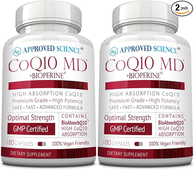 Approved Science® CoQ10 MD - Extra Strength 300mg Pure CoQ10 with BioPerine® for Faster Absorption - Optimal Support - 6 Month Supply