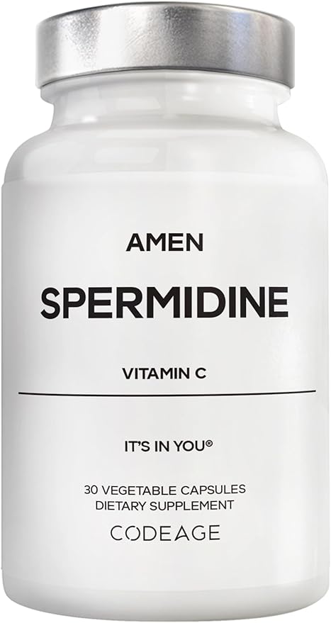 Amen Spermidine Supplement - Spermidine Trihydrochloride Pills with Vitamin C Ascorbic Acid - Only 1 Capsule Per Serving - Vegan, Non-GMO, Gluten-Free - 30 Capsules
