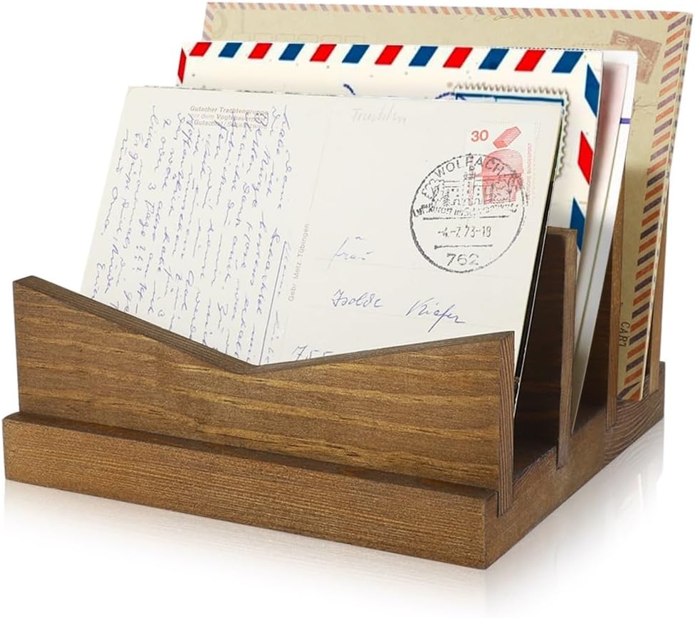 Picowe Desk Mail Organizer Wooden Mail Holder, 3 Slots Letter Holder Organizer Envelope Organizer for Home Office