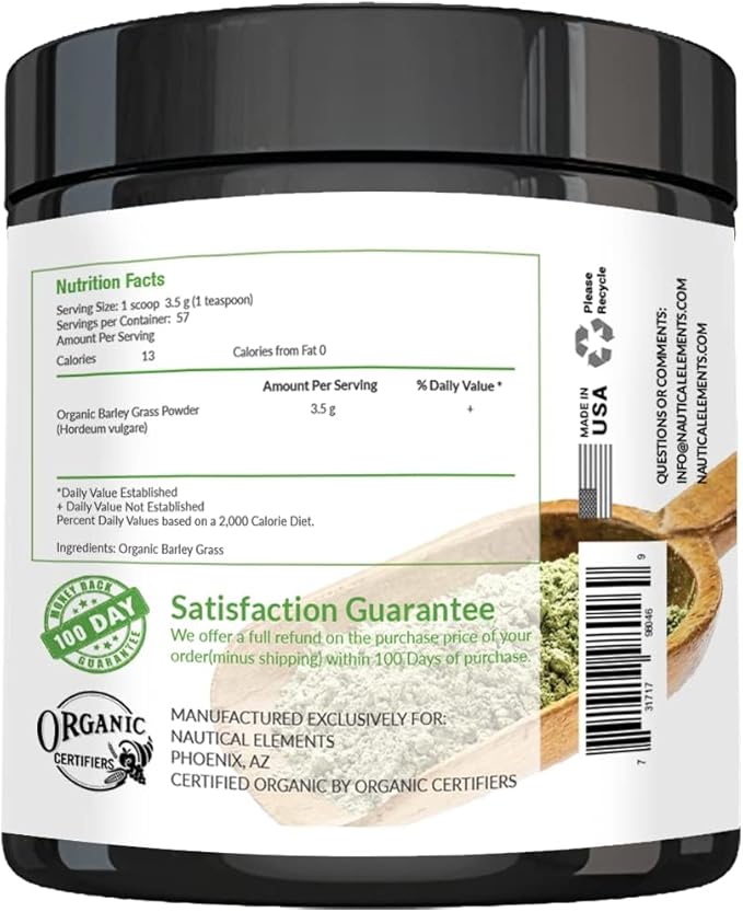 Barley Grass Powder - USDA Certified Organic Barley Grass Powder - Non-GMO, Vegan, and Non-Irradiated - Rich In Antioxidants, Protein, Fiber, Minerals, Chlorophyll, Amino Acids and Protein - 200 Grams