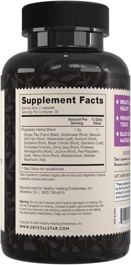 Crystal Star Fibro Defense, 60 Capsules, Black Cohosh, Breast & Uterine Health Between Periods, Gluten Free, Non-GMO