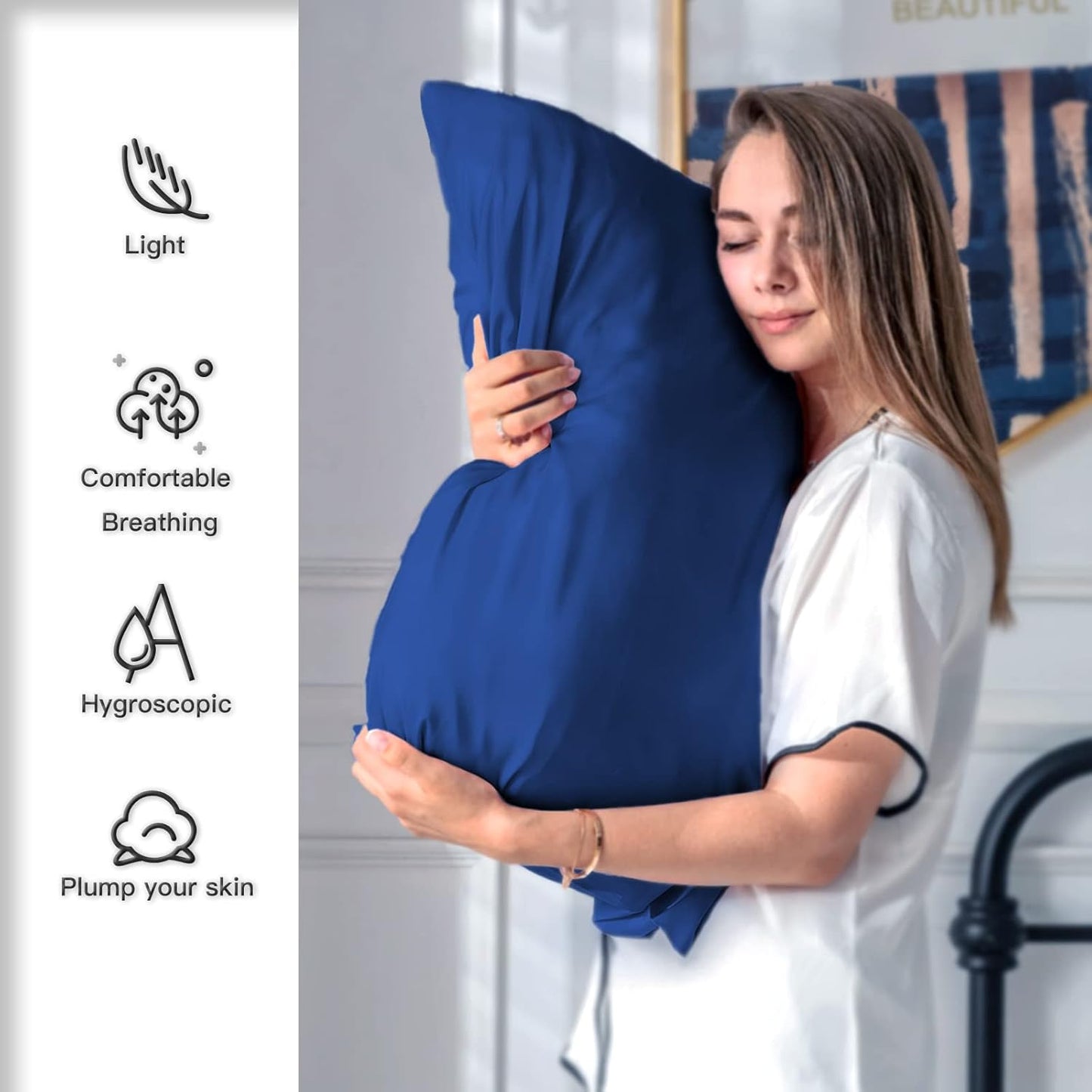 Natural Mulberry Silk Pillowcase for Hair and Skin Standard Size 20"X 26" Silk Pillow Case with Hidden Zipper Soft Breathable Smooth Cooling Silk Pillow Covers for Sleeping(Royal Blue,Standard,1Pcs)