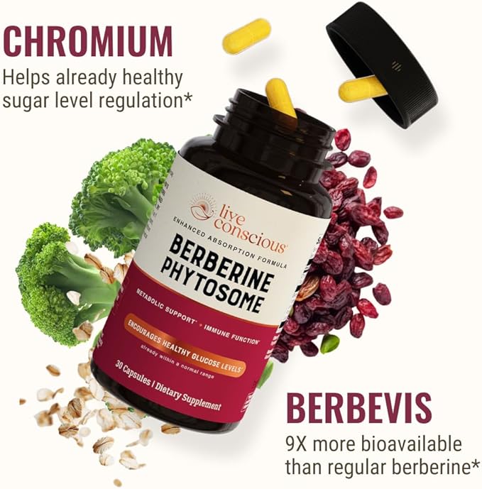 Live Conscious Berberine Phytosome - Advanced & Bioavailable Berberine Formula, Optimal Energy, Metabolic Health & Weight Management - 30 Servings