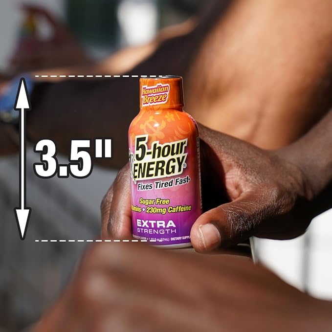 5-hour ENERGY Extra Strength Hawaiian Breeze Energy Shot 1.93oz, 20-Pack – Sugar Free Caffeine Energy Booster with B-Vitamins & Amino Acids – Zero Calorie
