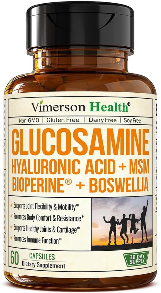 Glucosamine with Hyaluronic Acid, Black Pepper, MSM & Boswellia - 5-in-One Joint Support Supplement. Antioxidant & Inflammatory Support - Joint Health, Flexibility and Comfort. FSA Eligible 60 Caps