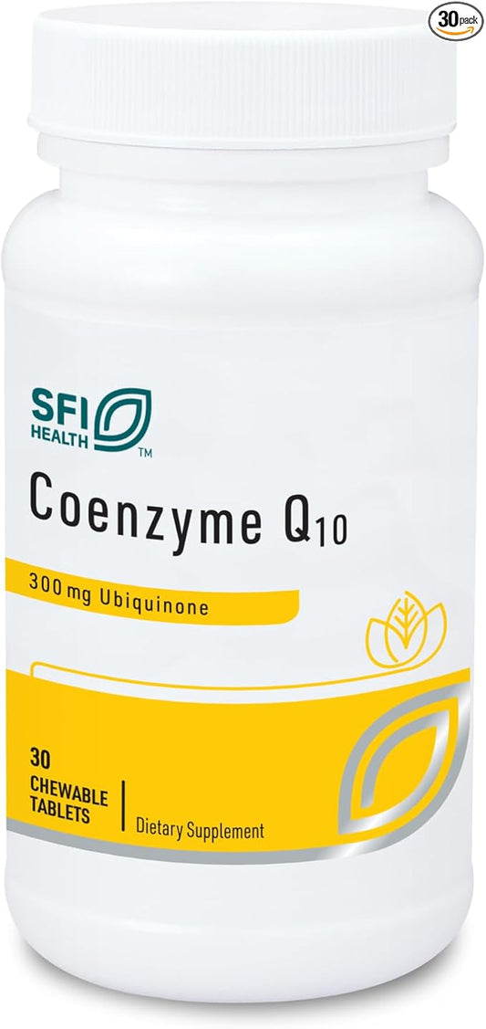 Klaire Labs SFI Health Chewable Coenzyme Q10-300 Milligrams High Strength CoQ10 as Ubiquinone, Emulsified with Vitamin E for Superior Absorption (30 Tablets)