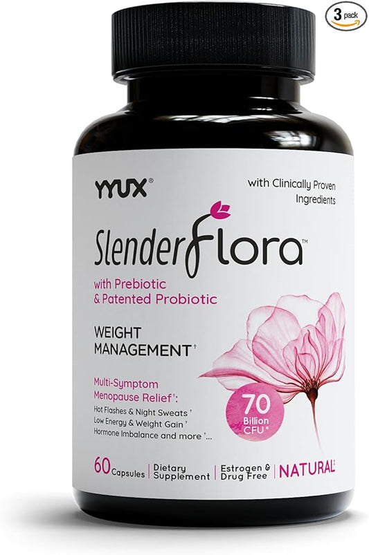 SlenderFlora - Menopause Probiotic Supplement | Weight Management, Hot Flashes, Night Sweats, Bloating | 70 Billion CFU | Gluten, Soy & Dairy Free | 60 Ct, Pack of 3