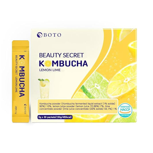 BOTO Kombucha Tea Organic Drink Sugar Free, Keto, Vegan, Low Calorie, Detoxifying Acids, Supports Gut Health, Non-GMO, Vegan, Gluten Free, Sparkling - Lemon Lime Tea - 30 of Pack