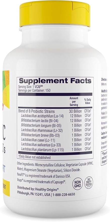 Healthy Origins Probiotic 30 Billion CFU's (Shelf Stable, Non-GMO, Gluten Free, Digestive Health, Gut Health, Immune Support), 150 Veggie Caps