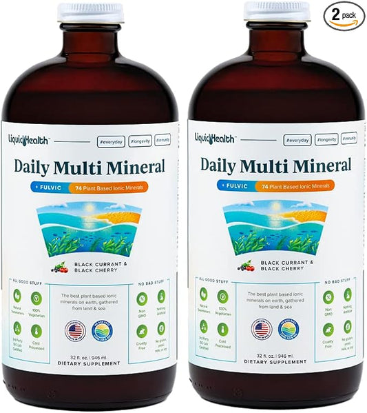 LIQUIDHEALTH Daily Multi Mineral Liquid Supplement with Fulvic Acid, Plant Based Ionic Aquamin Sea Trace Ocean Minerals - Immune Support, Energy, Gut Health, Detox - Made in USA, Vegetarian (2 Pack)