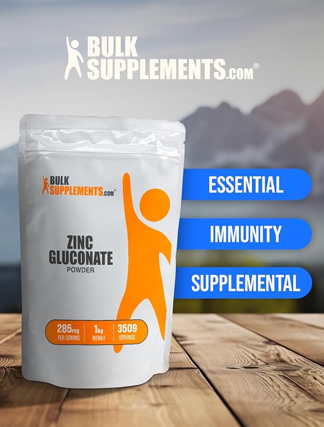 BulkSupplements.com Zinc Gluconate Powder - Zinc 40mg, Zinc Powder - Zinc Supplement for Immune Support - Gluten Free, 285mg per Serving, 5kg (11 lbs) (Pack of 5)