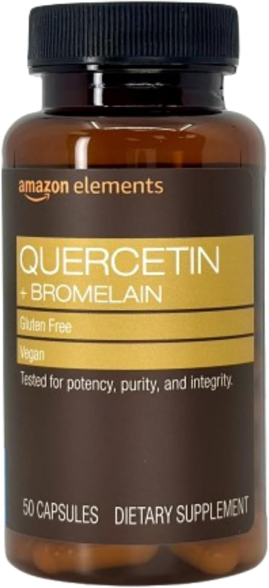 Amazon Elements Quercetin + Bromelain, 500 mg Quercetin with 150 mg Bromelain, Vegan, Pineapple, 50 Capsules