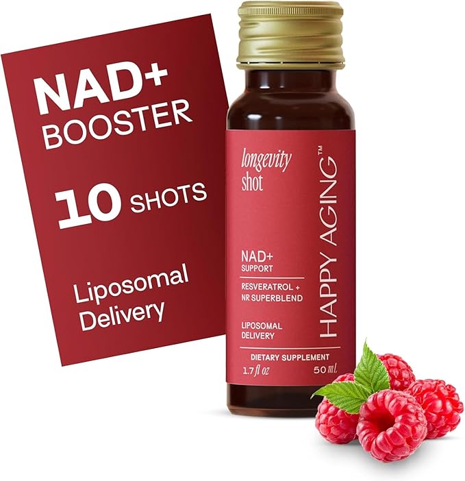 Liquid NAD+ Longevity Shots | Liposomal Nicotinamide Riboside and Resveratrol with Ceramides & Antioxidants | Twice-a-Week | Firm Skin & Brain Health| NMN Alternative | 30-Week Supply