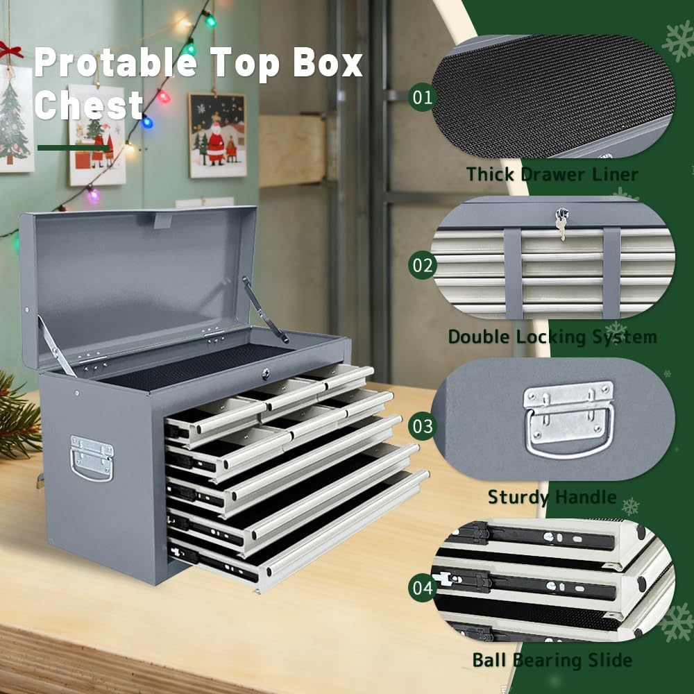 13-Drawer Rolling Tool Chest with Double Doors, 2 in 1 Detachable Rolling Tool Chest with Drawers, Mobile Tool Cabinet Combo, Metal Large Lockable Tool Box for Garage Workshop (Gray)