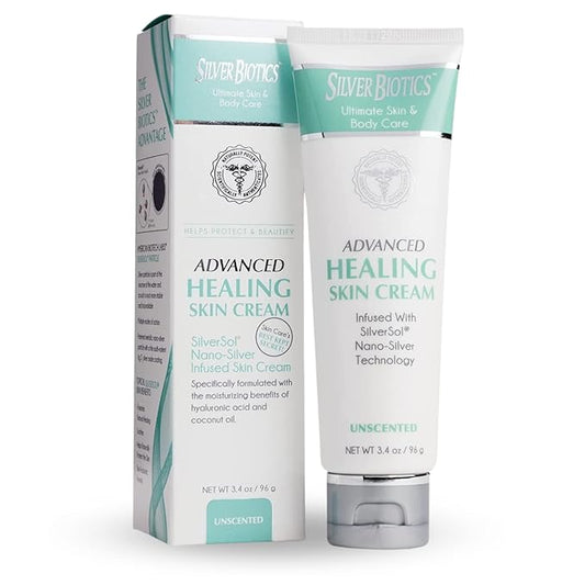 Silver Biotics Nano Silver Healing Lotion Cream Unscented Scent Infused SilverSol and Hyaluronic Acid | All Natural Ingredients to Heal, Smooth Your Skin Blemishes and Scars (3.4 oz.)