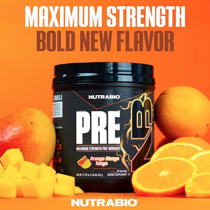 NutraBio PRE Workout Powder - New Formula- Sustained Energy, Mental Focus, Endurance - Beta Alanine, Caffeine, Electrolytes - 20 Servings - Orange Mango Tango