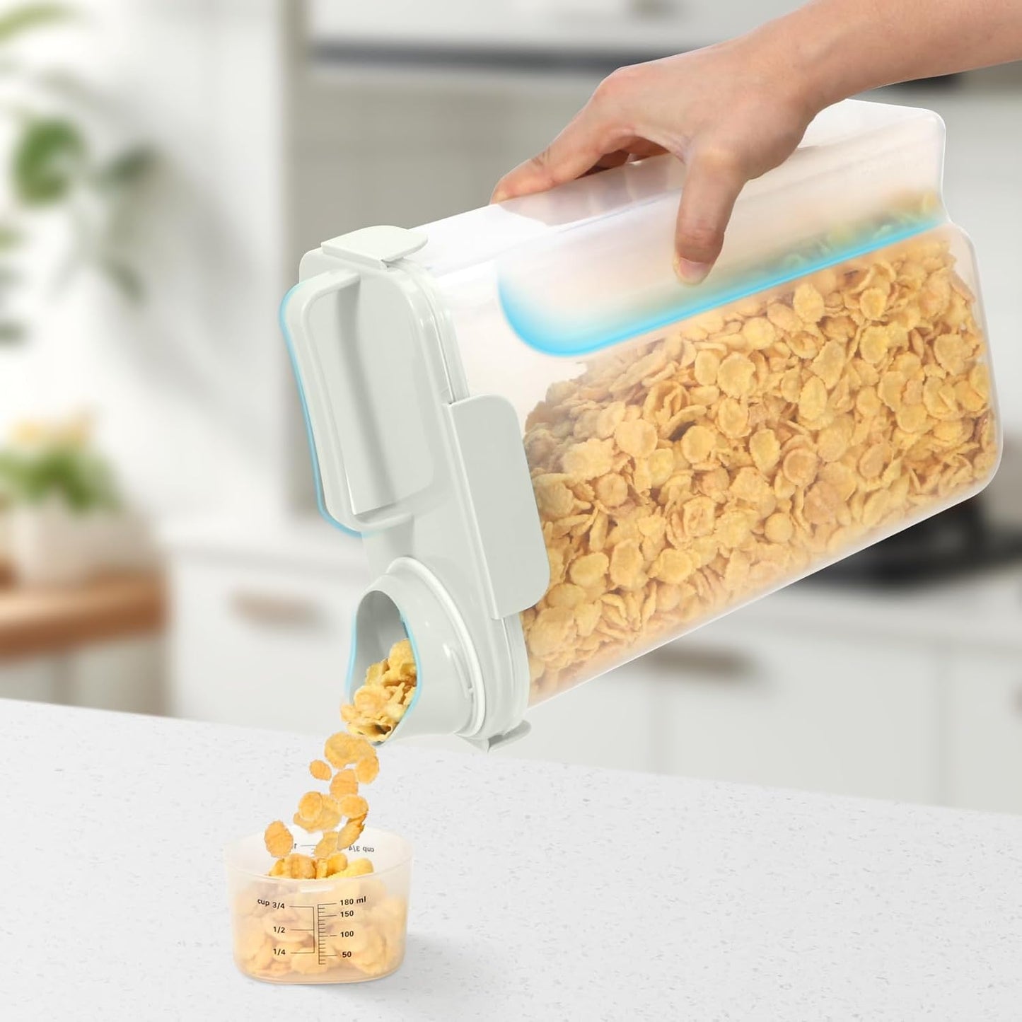 TBMax Airtight Rice Container 10 Lbs, Cereal Dispenser, Pet Cat Dog Food Storage Container, Plastic Kitchen Pantry Food Storage Holder with Cup -Beige