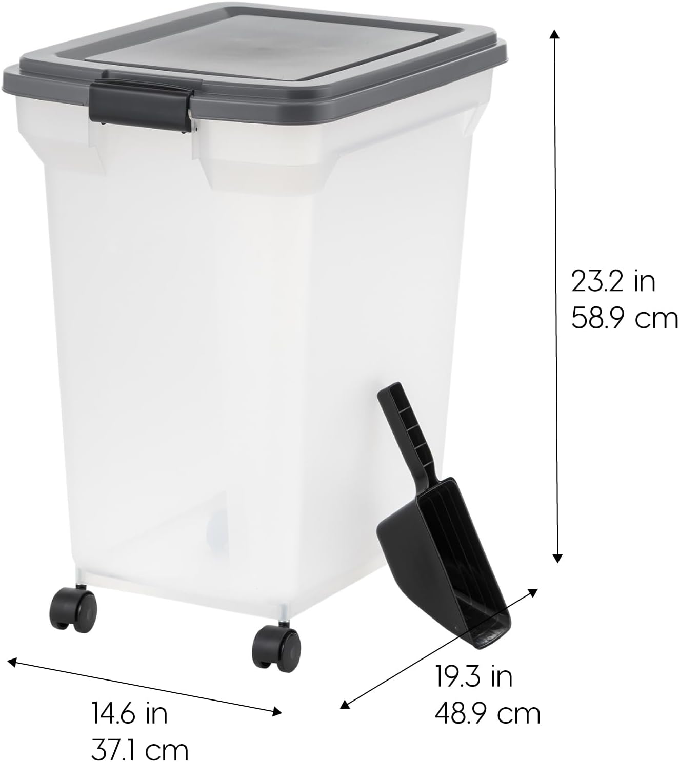 IRIS USA Dog Food Storage Container 58 lbs, Attachable Wheels, & Included Scoop, for Dog Cat Birds and other Pets, Food Storage Bin, Keep Fresh, Easy Mobility, BPA Free - Made in the USA, Dark Gray